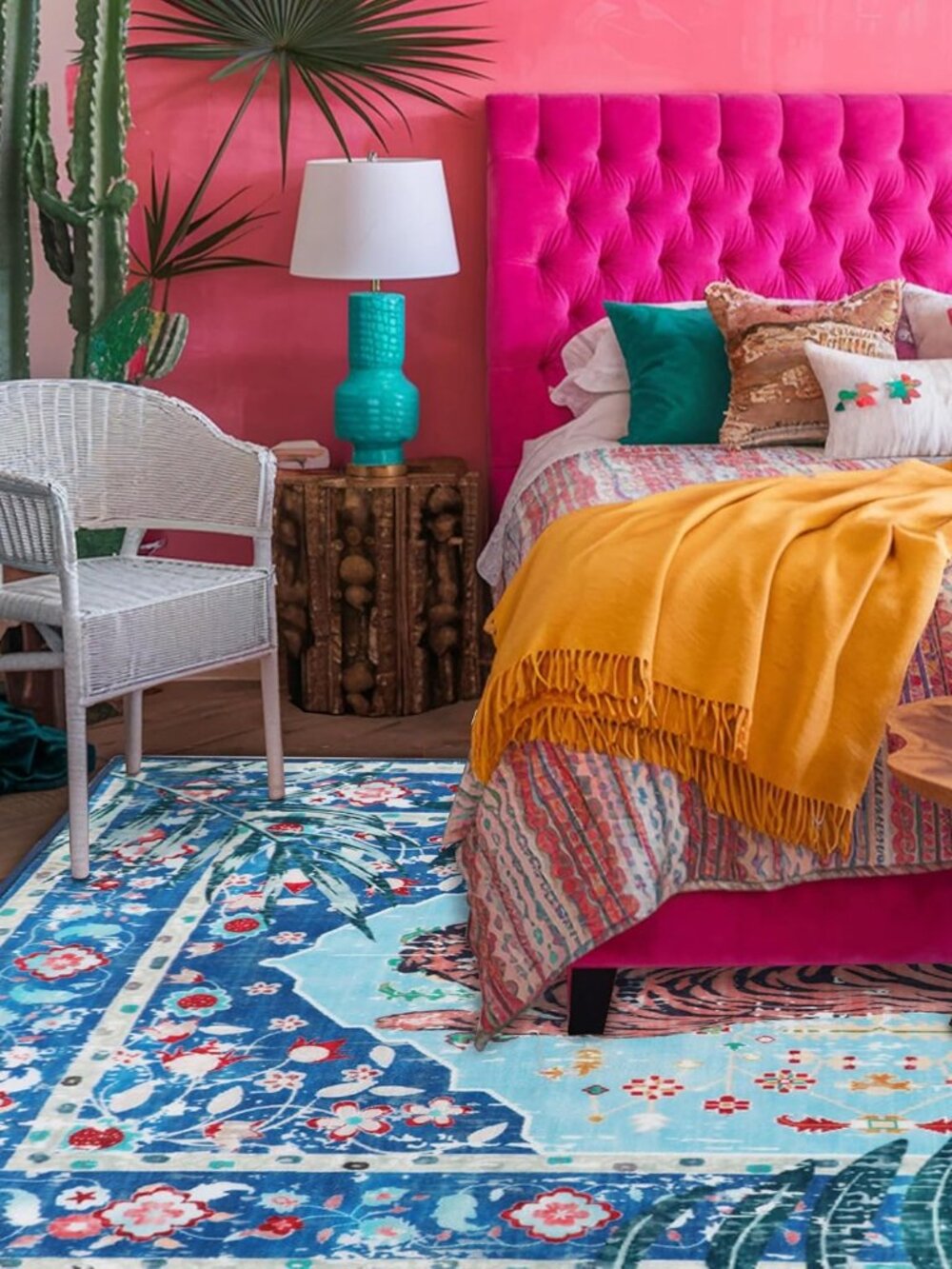 NEW 5 x 7 Blue Pink Tiger Exotic Boho Glam Maximalist Decor Area Rug